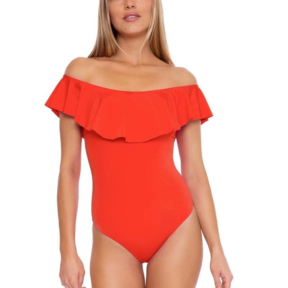 NWT Trina Turk Women's Monaco Off Shoulder Ruffle Bandeau One Piece Swimsuit 4